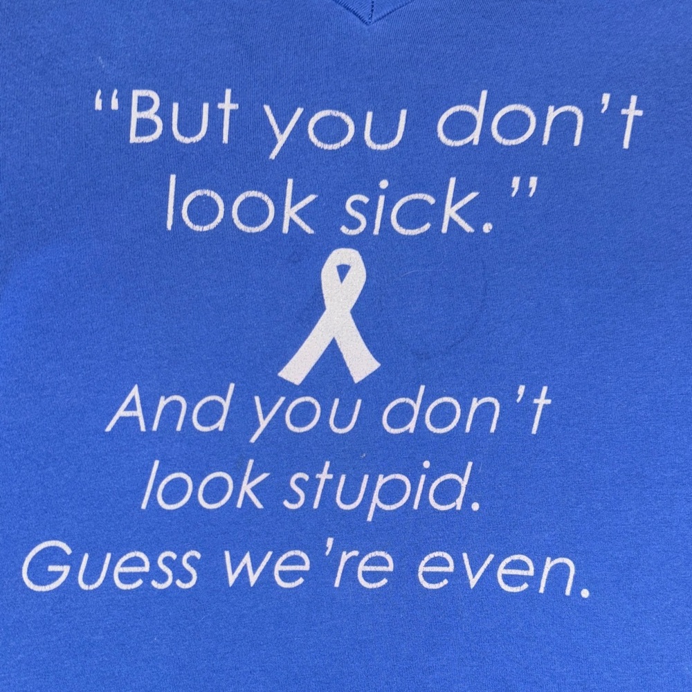 Blue Graphic Tee with White Supporting MS